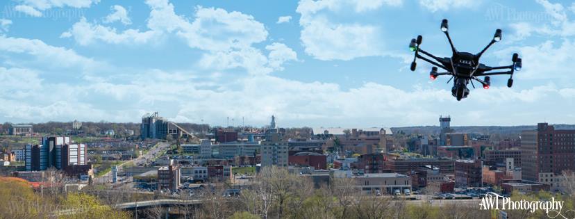 Y-town skyline with Drone